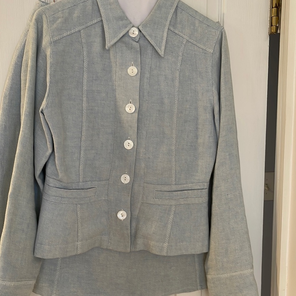 Tristan 100% linen skirt suit jacket Baby blue